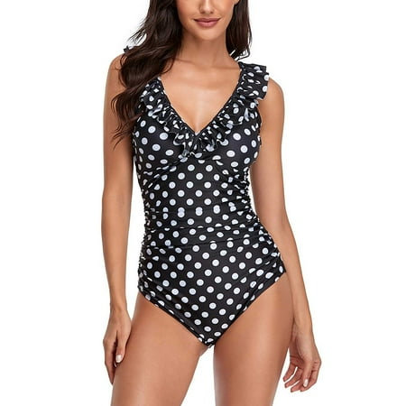 Bikinis For Womens Swimsuits Juniors Swimsuits Tummy Control Swimwear Halter One Piece Slimming Vintage Retro Swimsuit Womens Ruched Plus Size Push Up Bathing Suit