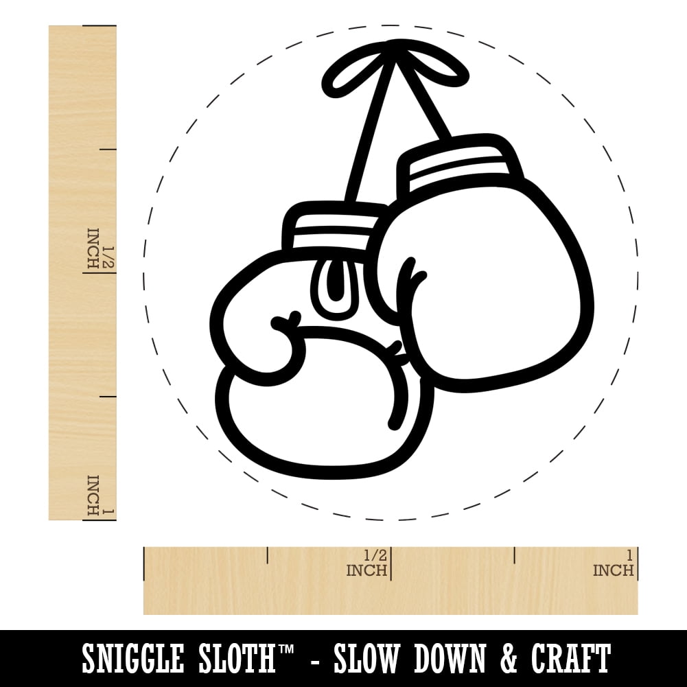 Boxing Gloves Hanging Self-Inking Rubber Stamp Ink Stamper - Blue Ink - Medium 1 Inch