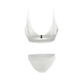thumbnail image 6 of Minjewel Women's Sexy Solid Color High Waist Bikini Set with Gold Lock Detail, Fashion Swimsuits for Women for Beach, Pool & Summer,White S, 6 of 8