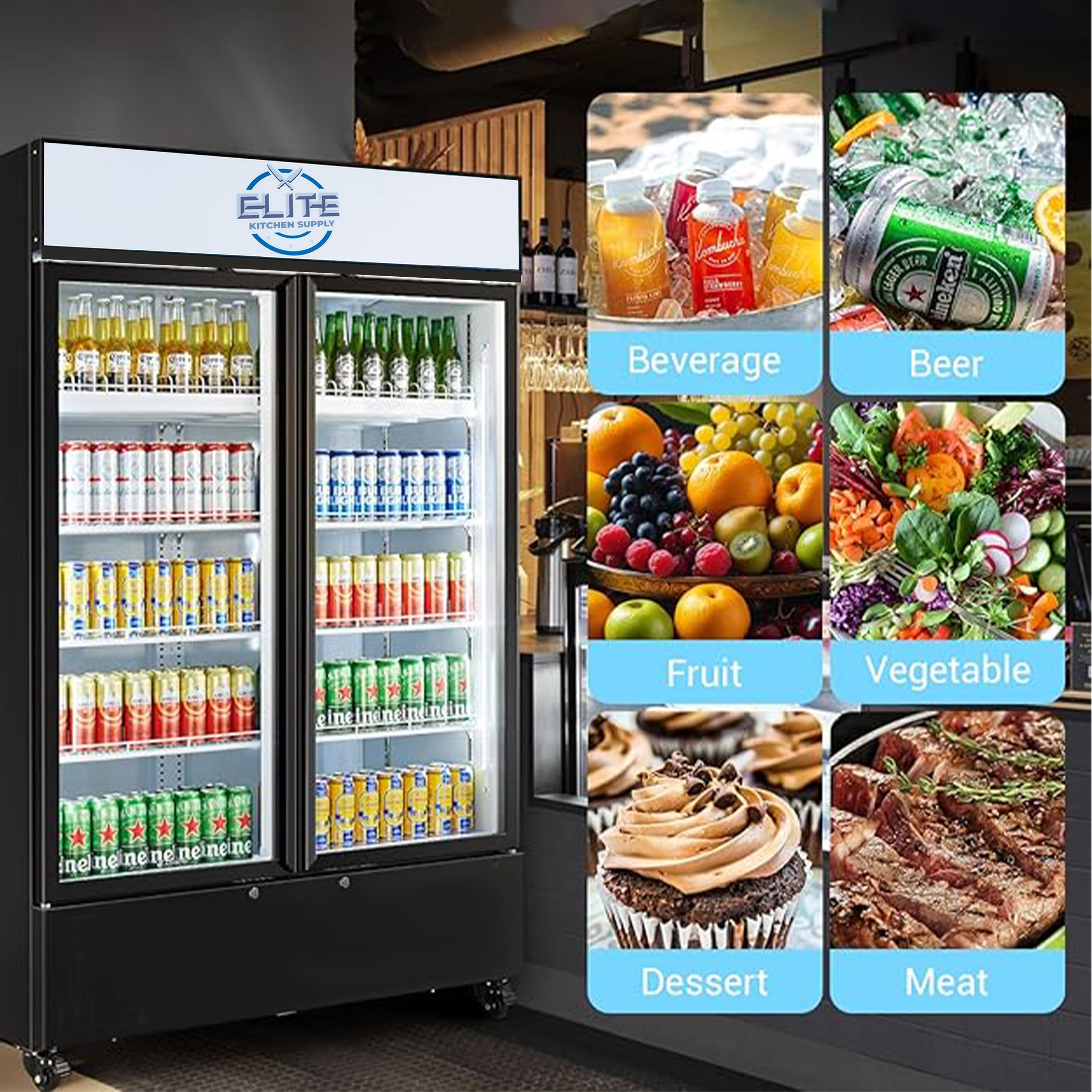 NSF Certified 38" Commercial Glass Door Refrigerator, 21 Cu.Ft Merchandising Display Cooler