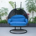 thumbnail image 3 of LeisureMod Mendoza Charcoal Wicker Patio Double Swing Chair in Blue, 3 of 11