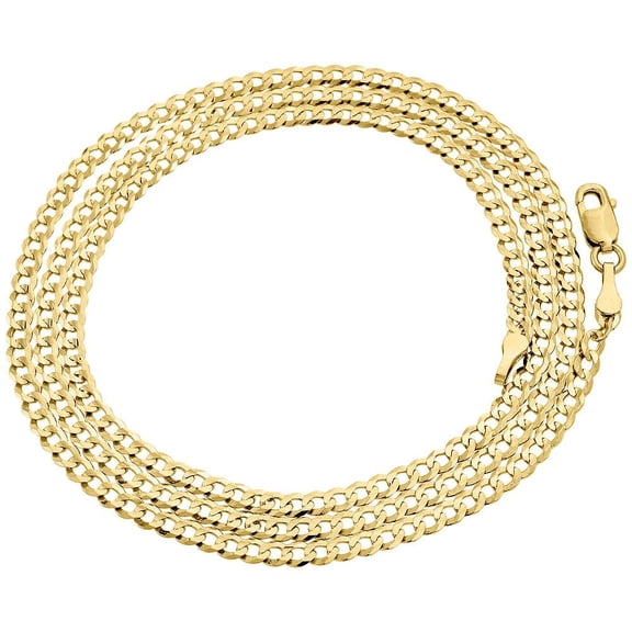 10K Yellow Gold 3.0mm Cuban Link Chain Necklace Lobster Clasp, 24 Inches