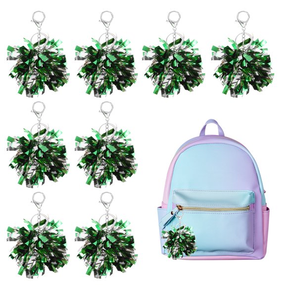 Uxcell 20 Pcs Cheer Pom Pom Keychain, Cheerleading Gift Charm Plastic Keyring Bulk for Cheerleaders Team Women Sports Events Cheer Accessory Supplies, Green/Silver Tone