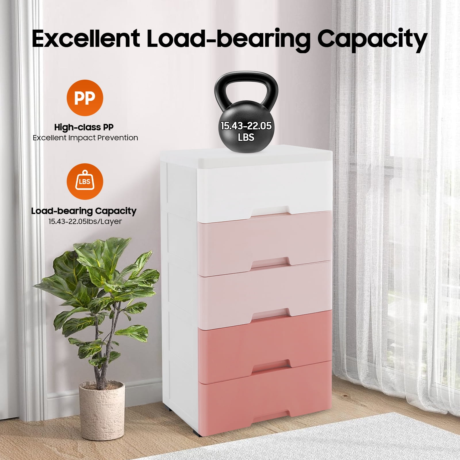 Plastic Drawers Dresser Storage Cabinet 5 Drawer Stackable Vertical Clothes Storage Tower, Bedroom Tall Small Chest Closet, Organizer Unit for Hallway Entryway Home (Pink)