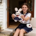 thumbnail image 3 of 12in Goodnight Bunny Plush Toy with Pink JK Strawberry Bag Set - Soft Stuffed Animal, Bow Accent, Plaid Dress, Strawberry Bag, No Tag - For Kids, Girls, Birthday Gift, Bedroom Decor, Playtime Pal, Co, 3 of 4