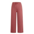 thumbnail image 3 of Linen Pants Women High Waisted Flowy Lounge Palazzo Pants Baggy Straight Leg Cotton Trousers Vacation Beach Trousers Wine L, 3 of 6