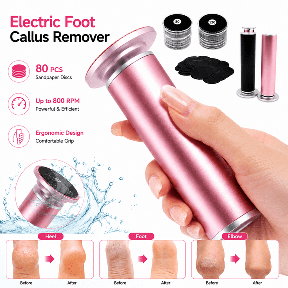 4.8IN Longer Electric Foot Callus Remover, Professional Aluminum Callus Remover for Feet with 80pcs Sandpaper Discs, Stepless Speed Control Pedicure Tools for Dead Skin Calluses (Rose Pink)
