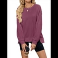 thumbnail image 1 of Sudadera Informal de Cuello Redondo para Mujer, Holgada, Suave y de Larga Rojo Vino S, 1 of 10
