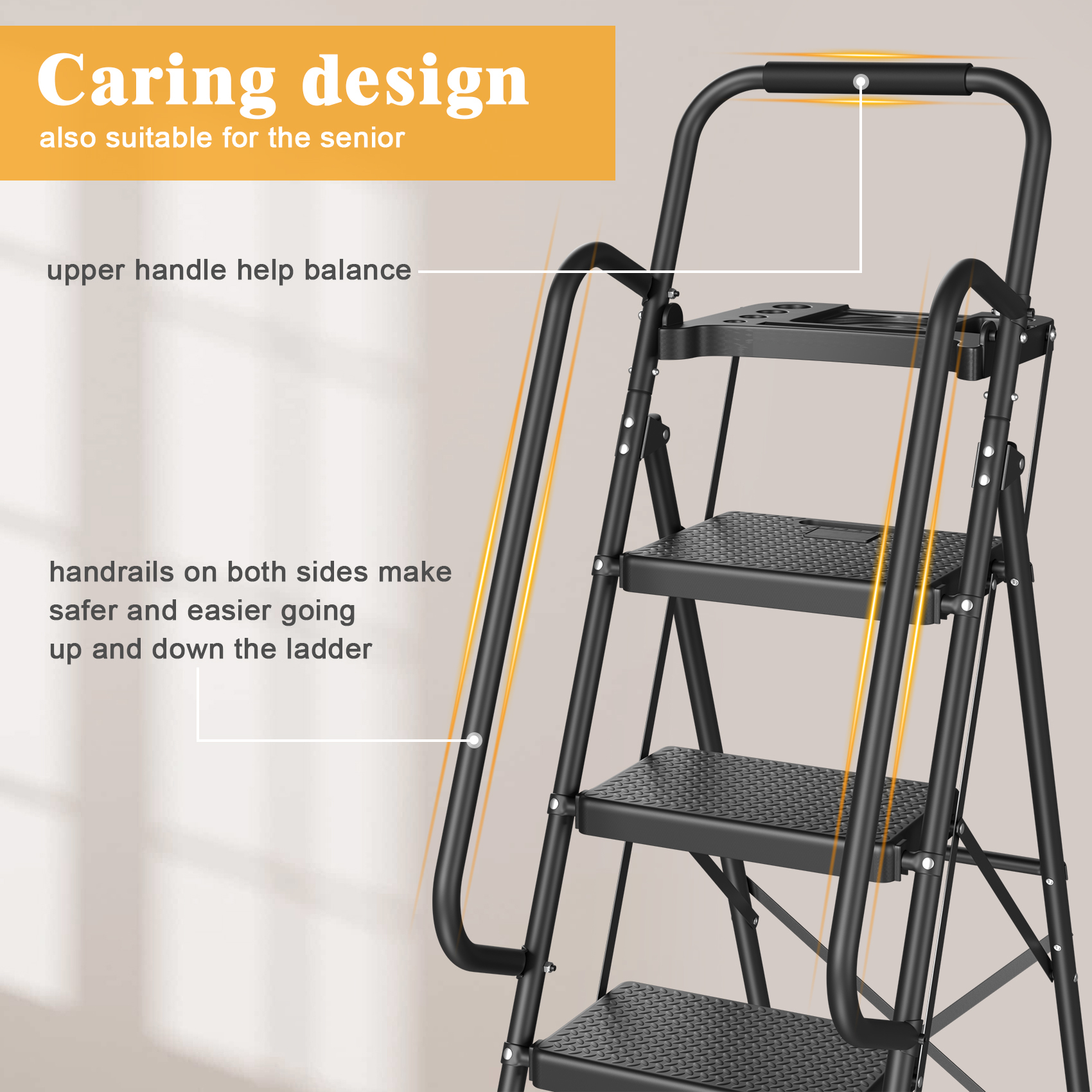 JOZ 5-Step Folding Ladder, 800 Lbs Capacity with Handrails photo 2