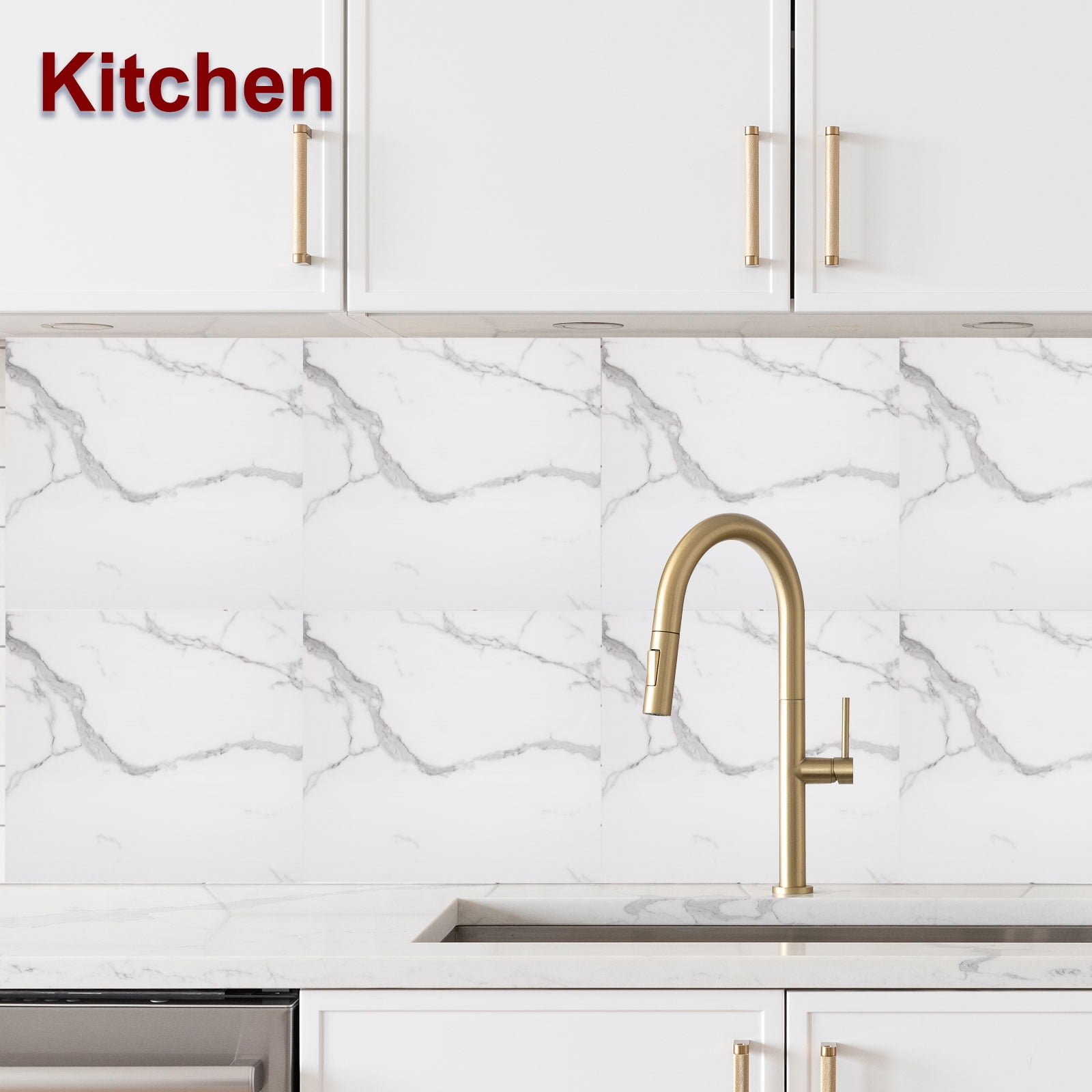 Uxcell 20Pcs Peel and Stick Marble Tiles, Waterproof Wall Panel Backsplash, 11.81"x11.81" Peel and Stick Shower Tiles for Bathroom, White with Grey Veins Design
