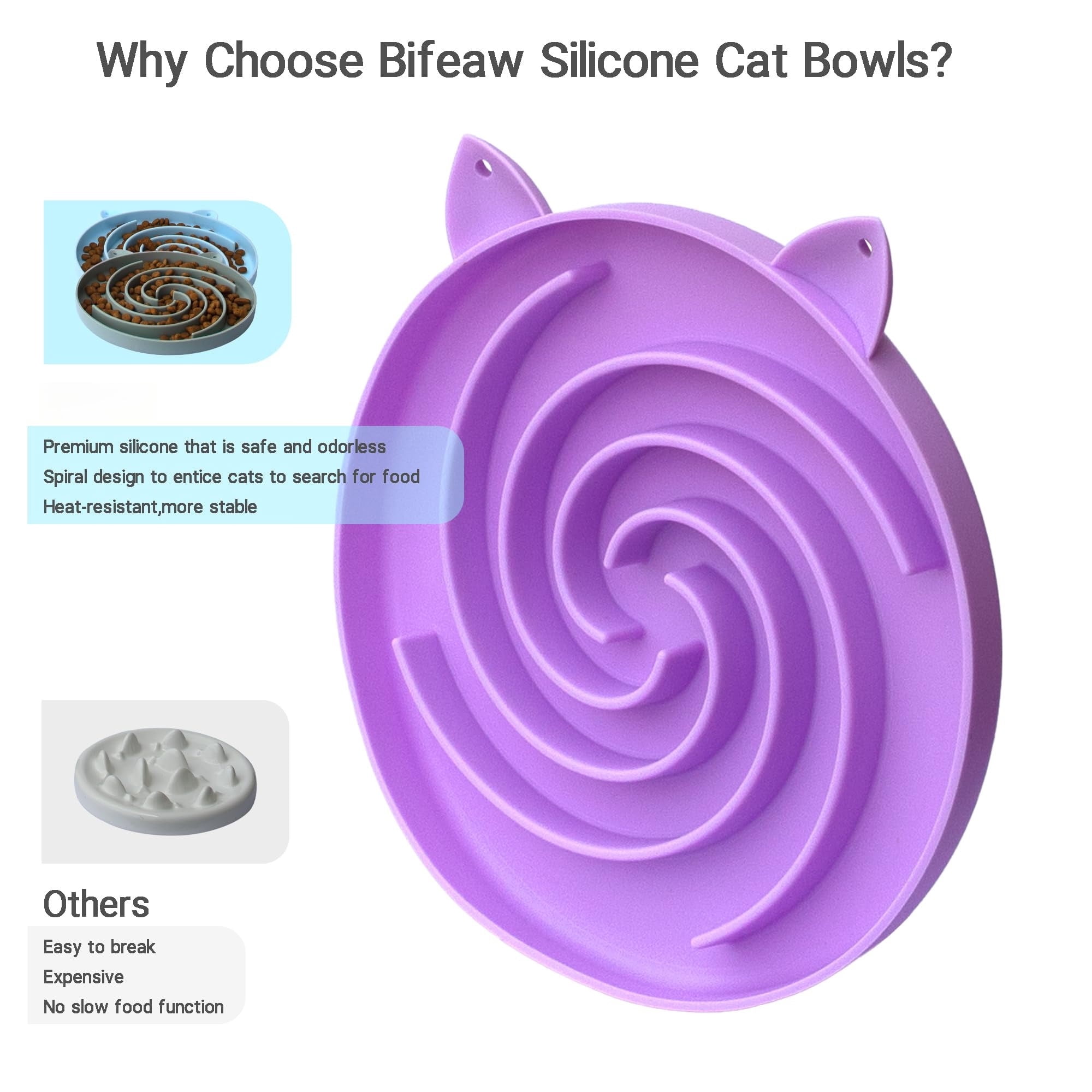 Slow Feeder Cat Bowl, Easy to Clean Silicone Bowl, Ideal for Dry and Wet Food (Green and Blue)