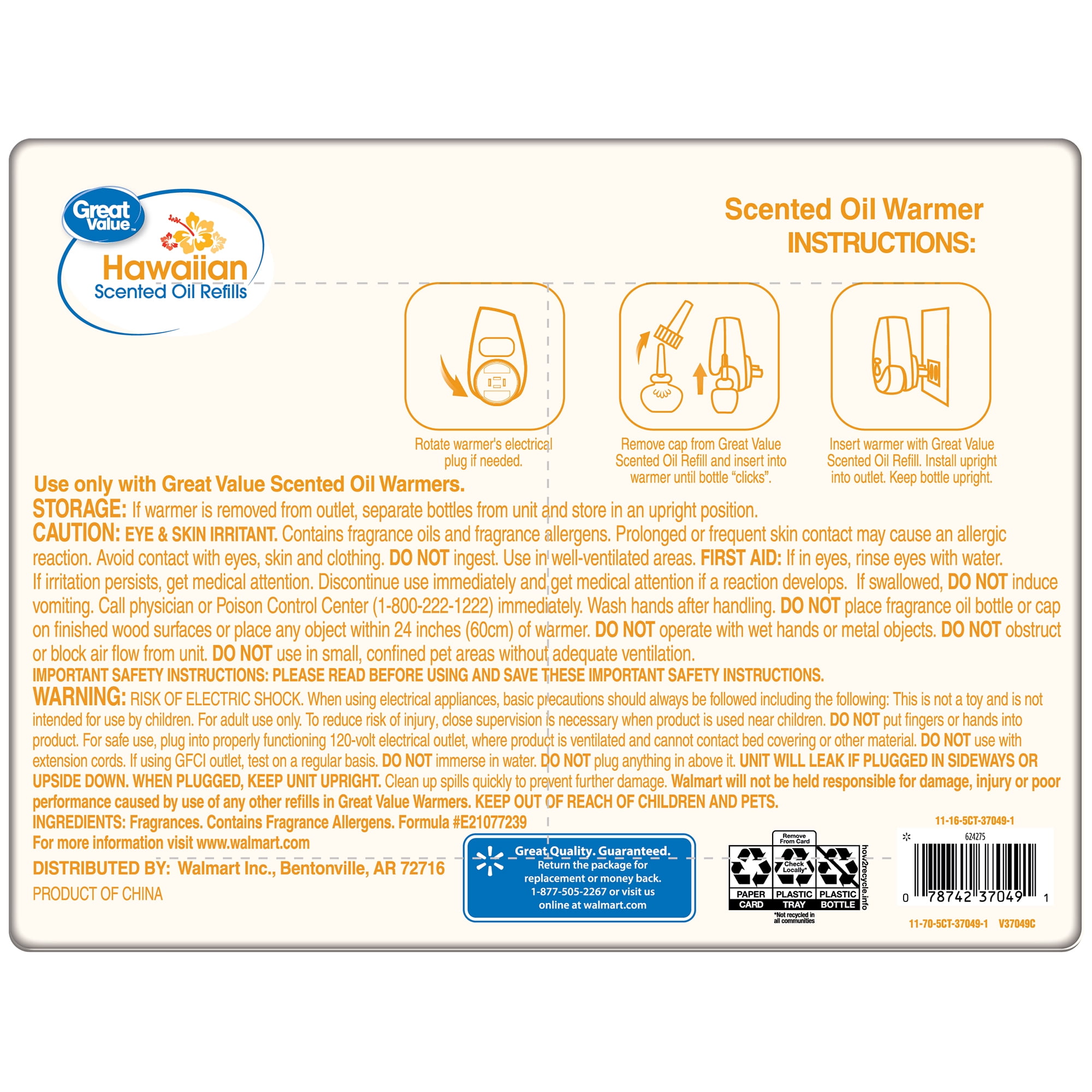 Great Value Hawaiian Plug-In Air Freshener Refills, 5 Count, 5 - 0.67 fl oz