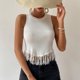 thumbnail image 3 of Blusa sin mangas Ticfox con Cuello redondo y empalme con borlas delanteras para mujer Blanco S, 3 of 11