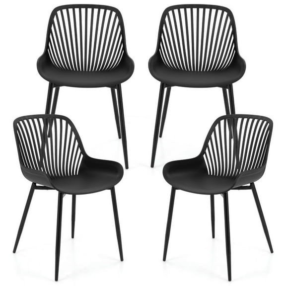 Spaco Modern Kitchen Chairs with Metal Legs Cutout Backrest Curved Seat for Dining Room Home Office-Black,