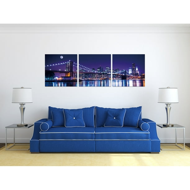 Chic Home Cityline 3 Piece Set Wrapped Canvas Wall Art New York Skyline Walmart Com Walmart Com