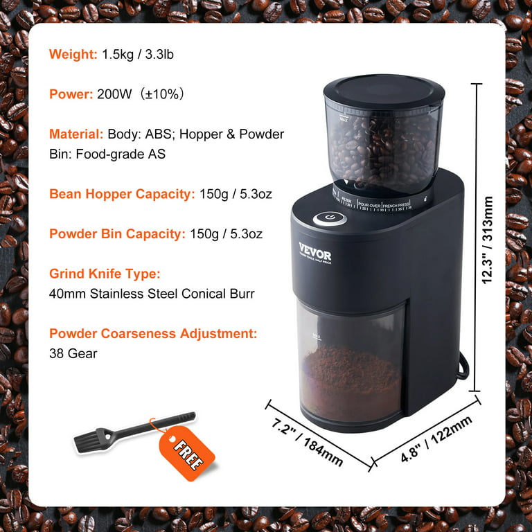 BENTISM Coffee Grinder 20 Cups Electric Burr Mill 40mm Conical Burrs for  Espresso