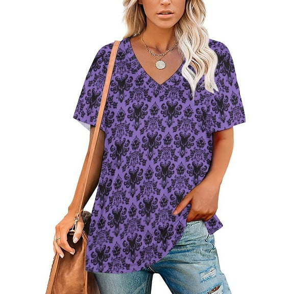 Haunted Mansion V Neck Fashion Oversize T-Shirt Short Sleeve Shirt Tops