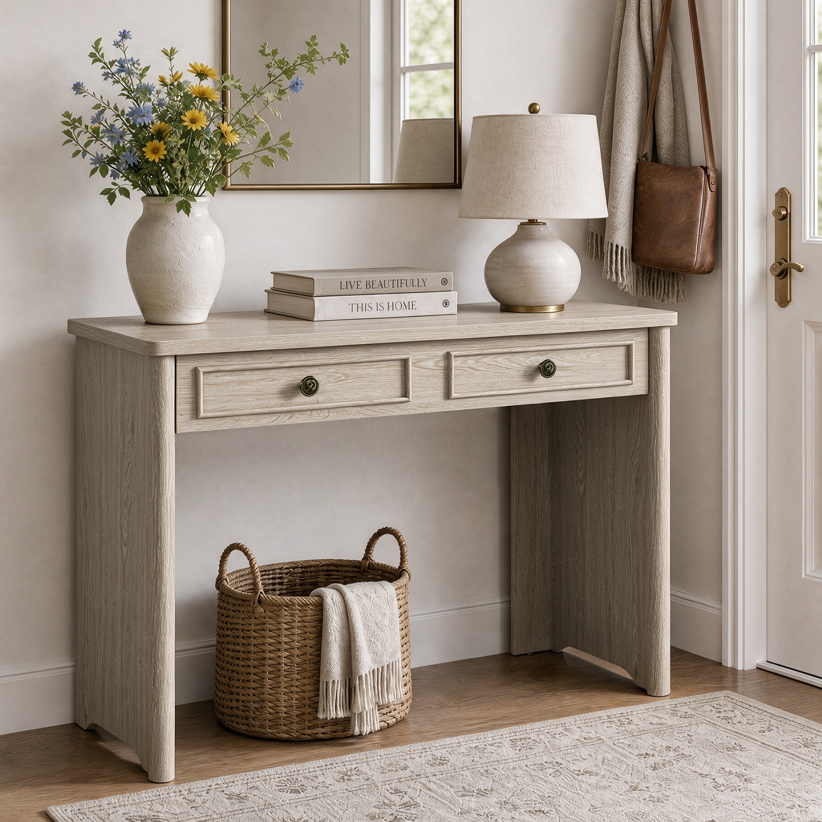 Bestier 39" Computer Desk with Power Outlets and Drawer, Light Oak photo 7