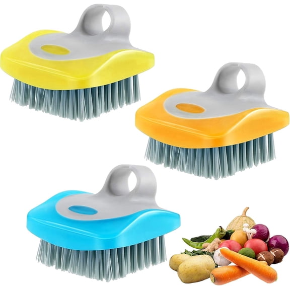 3-pack kitchen brush - potato cleaning brush - soft and hard bristles - flexible brush head - silicone material - fruit cleaning tool for carrots and other fruits