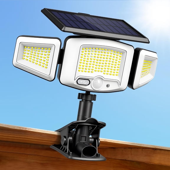 Solar Lights Outdoor, 8000LM Super Bright Motion Sensor Solar Flood Lights, Clip-on 3 head Solar Lights for Outside, 270° Wide Angle Flood Wall Lights