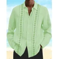 thumbnail image 1 of Camisa de cuello abotonado con estampado 3D de parches de color sólido de verano para hombre, ropa de playa hawaiana de moda para ocio, manga larga, 1 of 6