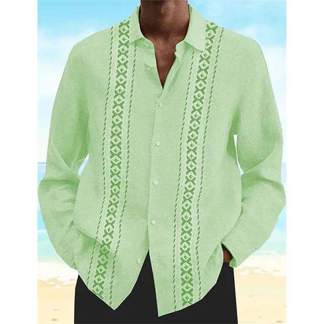 Camisa de cuello abotonado con estampado 3D de parches de color sólido de verano para hombre, ropa de playa hawaiana de moda para ocio, manga larga