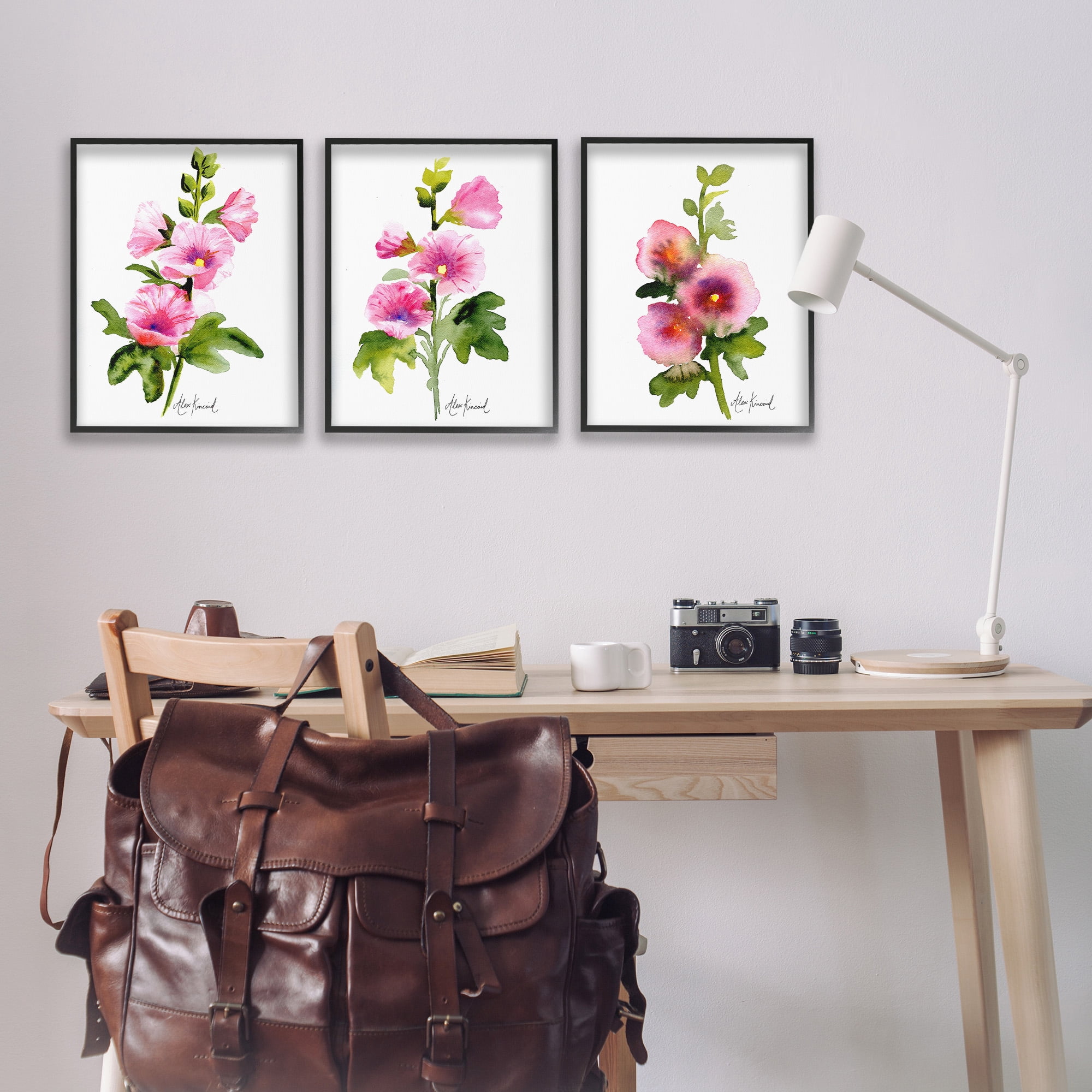 Stupell Industries Pink Flower Watercolors Botanical & Floral Painting Black Framed Art Print Wall Art, 16 x 20, Set of 3