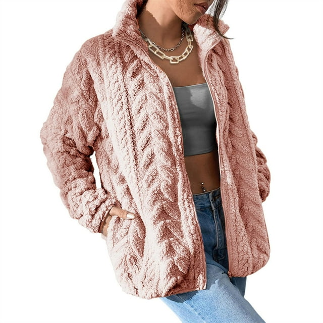 Puntoco Chaqueta Informal De Manga Larga con Cremallera Y Suéter De Felpa Sólida para Mujer Puntoco Puntoco-1