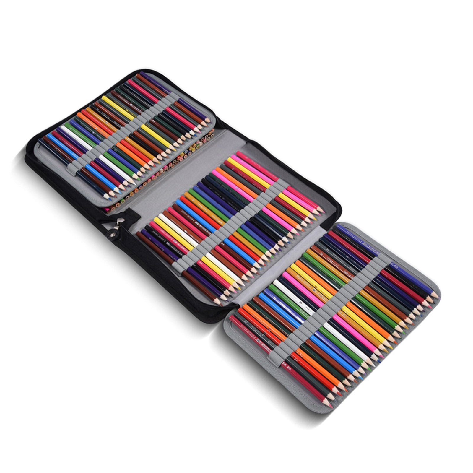 1pc Large Capacity PU Leather Fabric Pencil Case Zipper Pen Bag (Black)