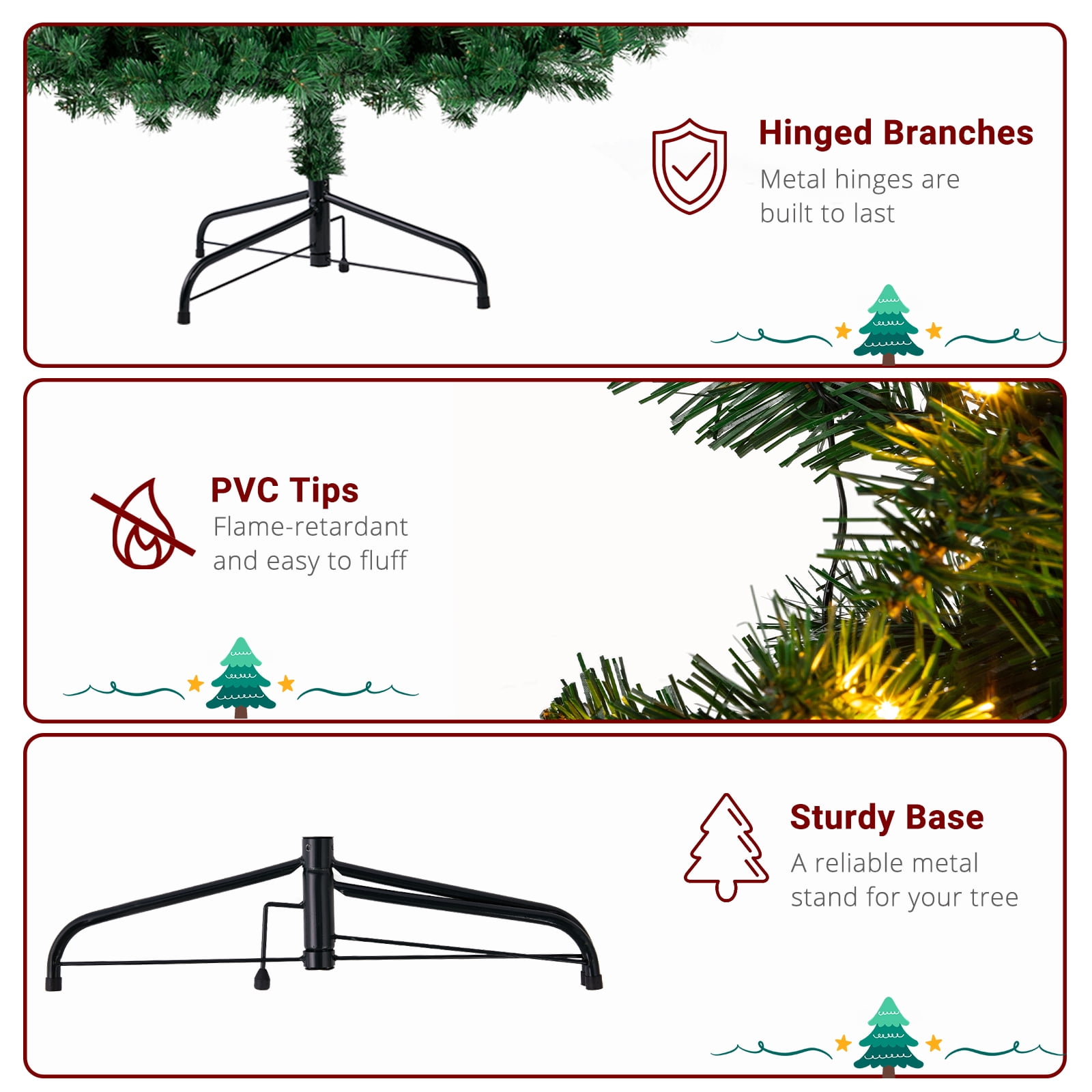 Astoutdoor 7 ft Half Christmas Tree with 230 LED Lights, 881 Branch Tips, Green PVC, Iron Bracket