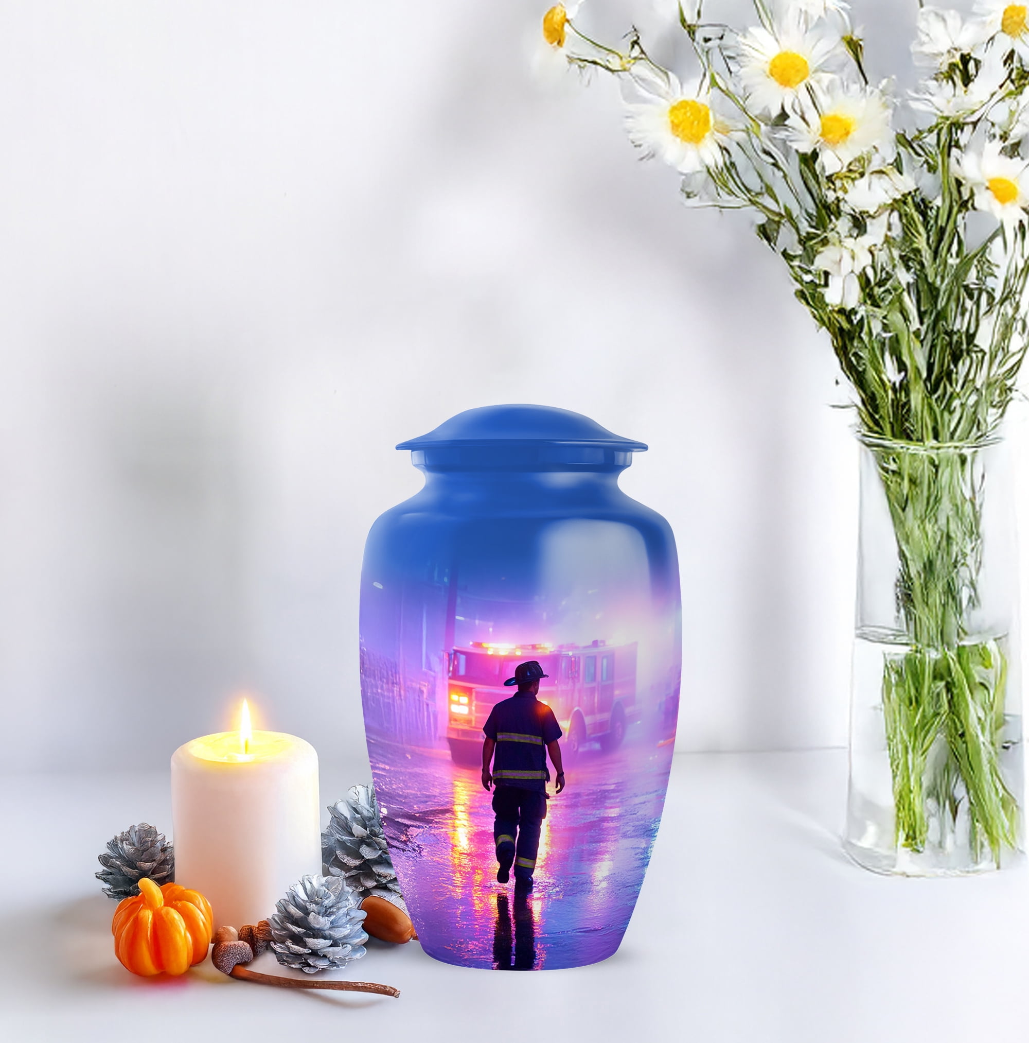 Fire Fighter Cremation Urns For Human Ashes Adult Female Mom, Purple Urns For Human Ashes Man And Woman, Funeral Urn For Adults Male And Female, Large Decorative Urn For Brother, 10 Inch