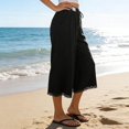 thumbnail image 4 of KIHOUT Women High Waisted Wide Leg Capri Pants Elastic Waist Drawstring Lace Trim Casual Cropped Trousers with Pockets Summer Beach Pants, 4 of 7