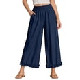 thumbnail image 2 of Dolkfu Cropped Women'S Pants Blue Ruffle Wide-Leg Mid-Waist Joggers Pants Elastic Waist Modern Solid Loungewear Pants Navy,Xxxl, 2 of 6