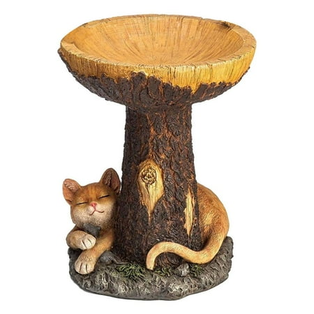 Bird Bath Yard Garden Cat Statue Decoration Birdbath with Pedestal Feeder Lawn Stable Countryside Birds Tub Tray Figurine Decor Birdwatcher Gift