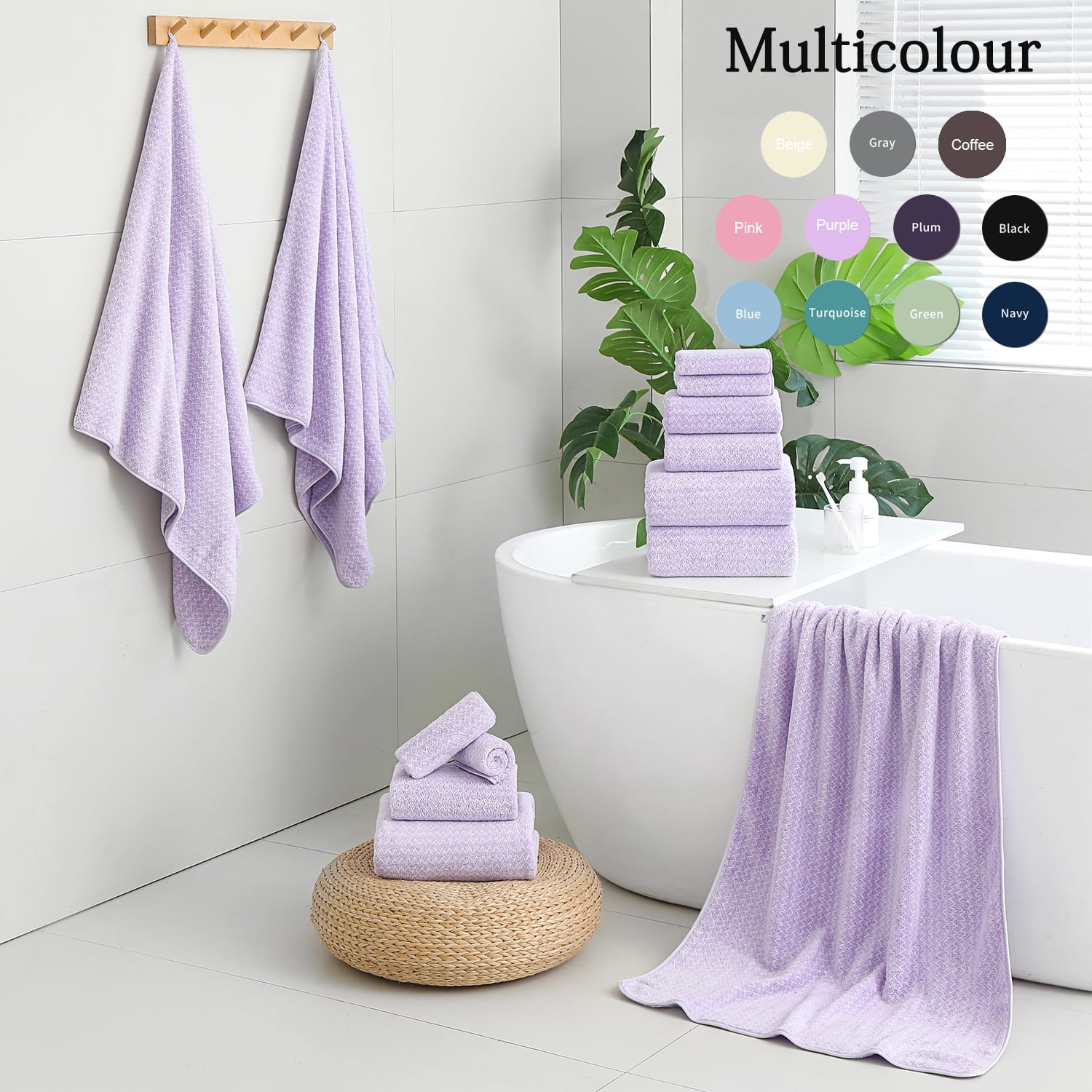 Covina Home 18 Piece Bath Towels Set,100% Microfiber Family Bathroom Towel with Hanging Loops-6 Bath Towels,6 Hand Towels,6 Washcloths,Quick Dry Highly Absorbent Shower Towel for Bathroom,Hotel,Spa