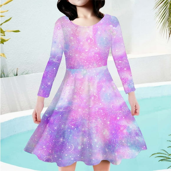 Girls Dresses Rainbow Print Long Sleeve Dress for Kids Colorful Casual Dress Great for Parties and Everyday Wear Ages 3 to 12