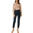 thumbnail image 2 of INSPIRE CHIC Women's Vintage Ruffle Collar Chiffon Long Sleeves Floral Blouse Tops Beige L, 2 of 5