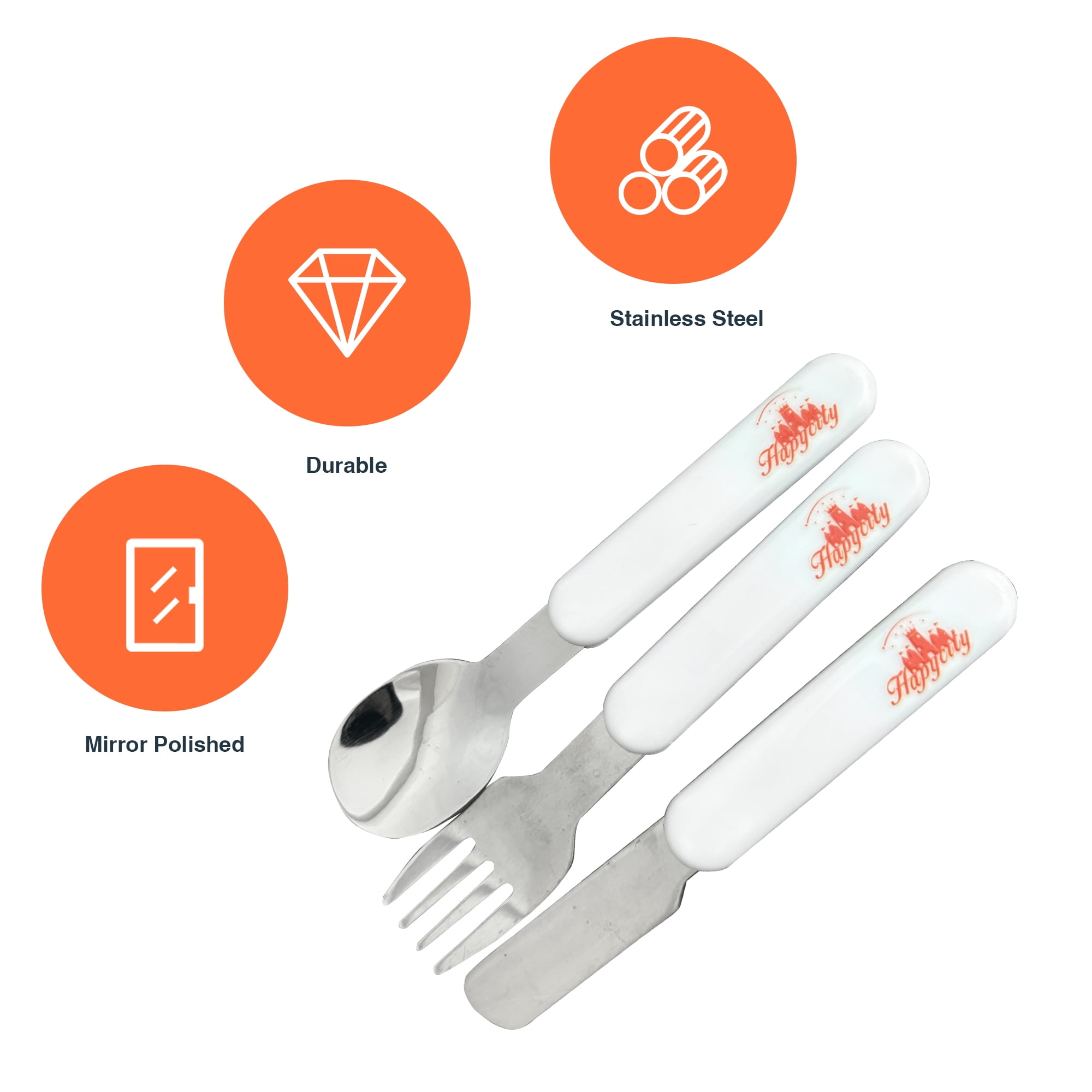Hapycity Baby Cutlery, 3-Piece Stainless Steel Toddler Fork Spoon Knife with Plastic Handle, Safe Tableware for Kids Feeding
