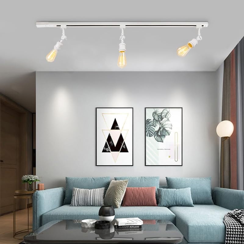 KAYYELAMP Minimalist White J-Type Track Lighting E26 Base Adjustable Angle Direction For Home Office 1 Pcs