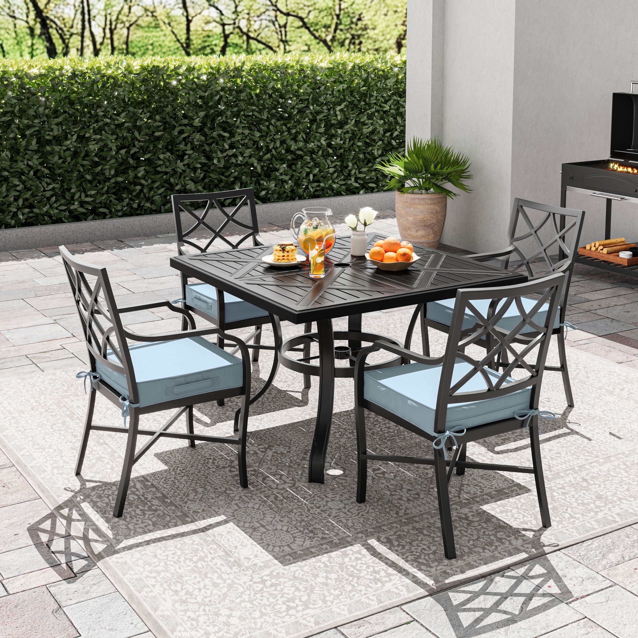 Kimunuk 4 Pack Outdoor Chair Cushions, 19" x 19" Waterproof Outdoor Seat Cushions Couch Pads with Ties & Handle for Patio Furniture, Sky blue
