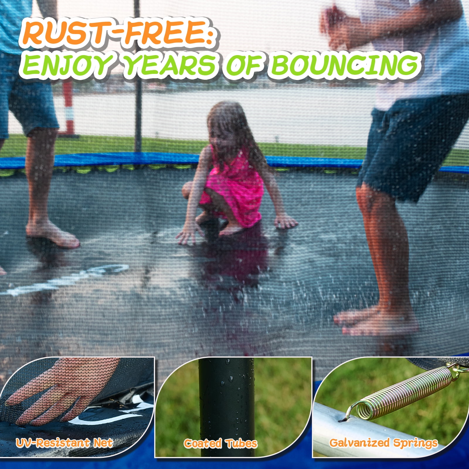 CalmMax 12FT Trampoline with Safety Enclosure & Weather Cover – ASTM Certified, Heavy-Duty Outdoor Trampoline with Ladder – for Kids & Adults, Blue