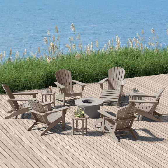 WestinTrends Dylan 12 Piece Outdoor Adirondack Chair With Ottoman And Side Table, Weathered Wood