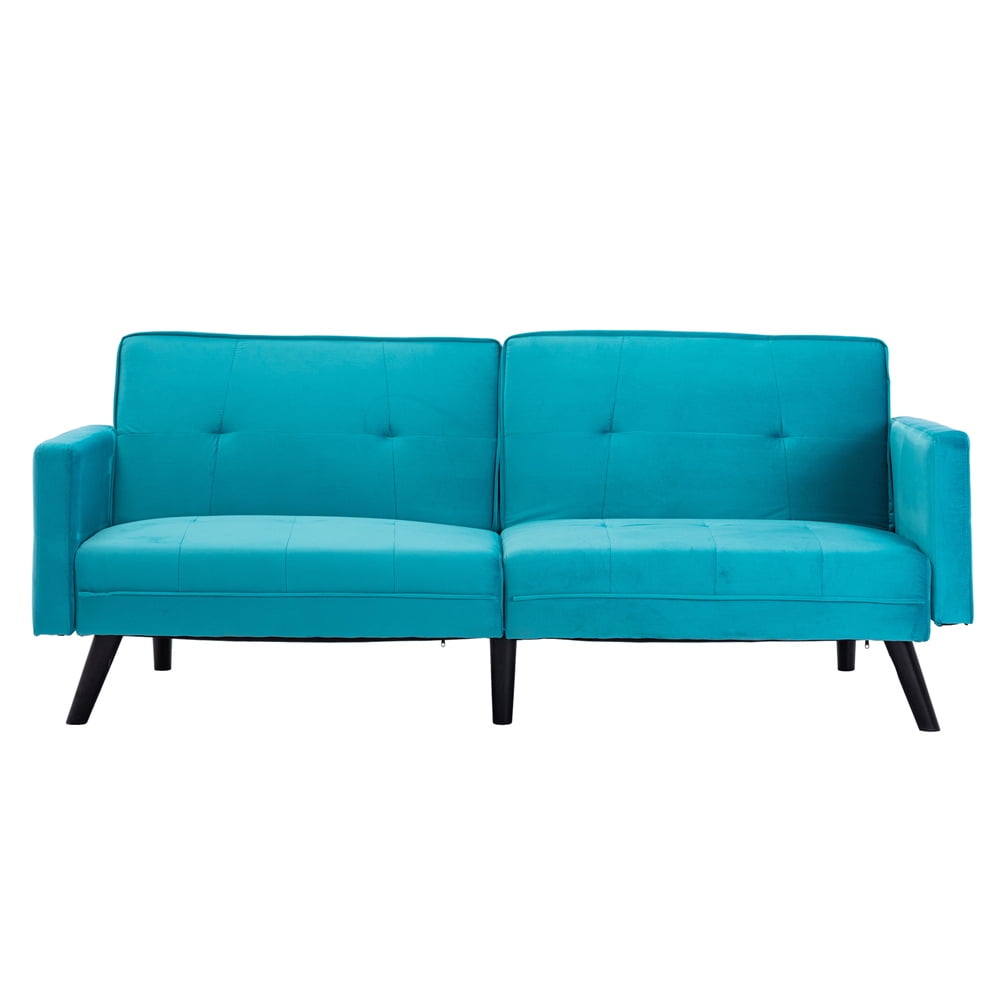 Velvet Sofa Bed, Convertible Futon Sofa Bed with 6 Wood Legs and