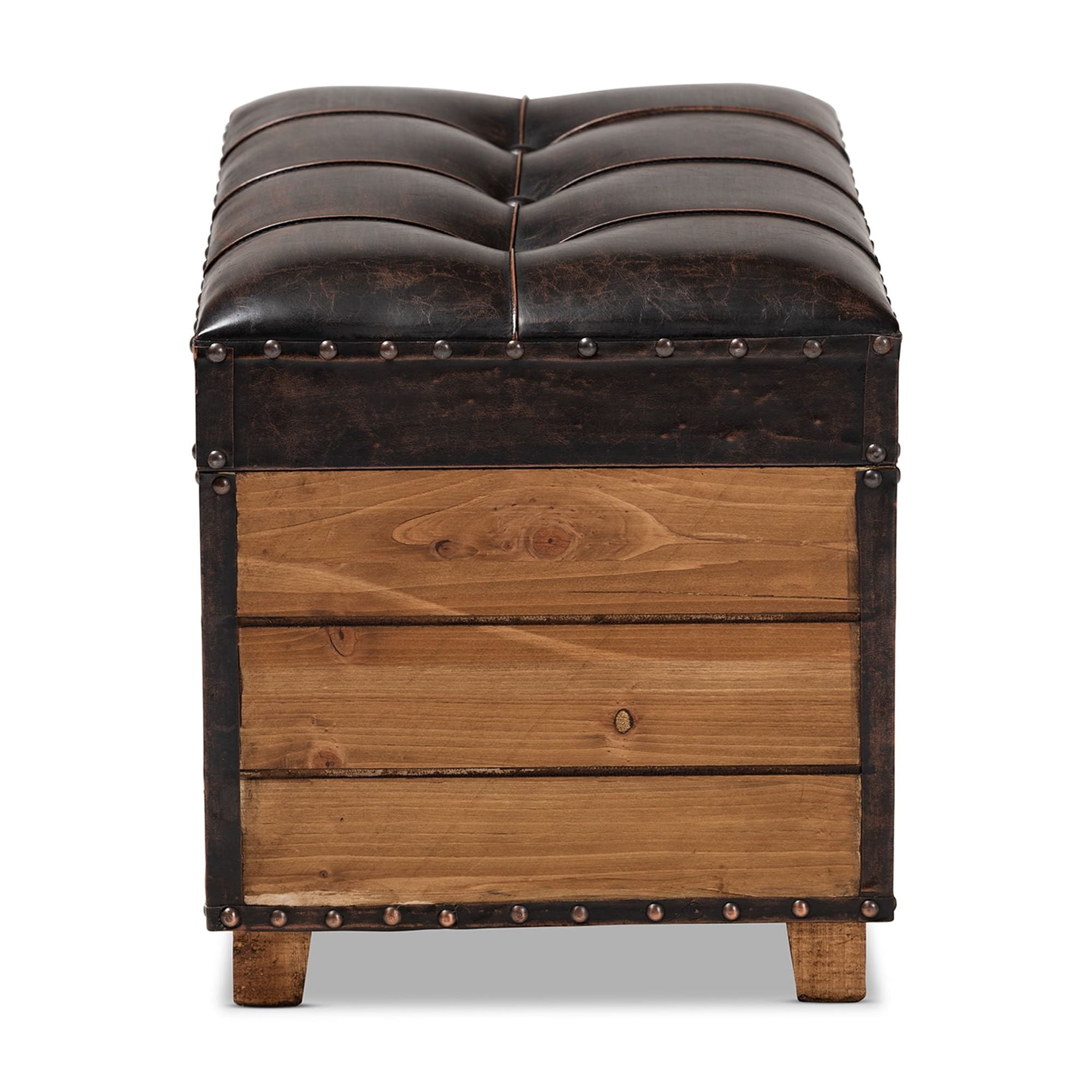 Baxton Studio Marelli Rustic Dark Brown Faux Leather Upholstered 2-Piece Wood Storage Trunk Ottoman Set