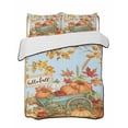 thumbnail image 2 of Quilts Twin Size, Orange Fall Pumpkins Soft Comforter Bedding Set for Bed, Thanksgiving Botanical Blue Lightweight Quilted Bedspread with Pillow Cover(2 Pieces) for All Season, 68x86 Inch, 2 of 6