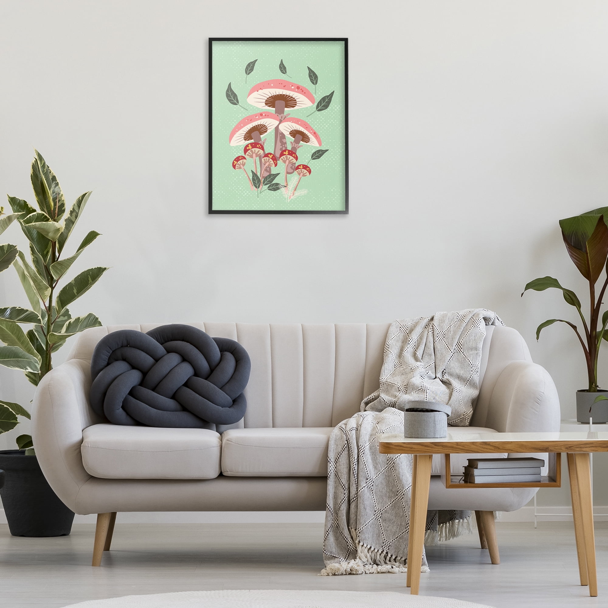 Stupell Industries Mushrooms & Falling Leaves Botanical & Floral Painting Black Framed Art Print Wall Art, 24 x 30