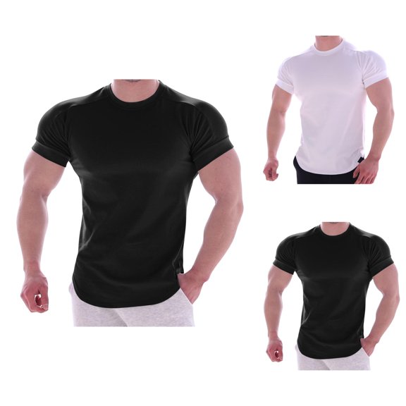 Mens T-Shirts Summer Plain Casual Crew Neck Short Sleeve Elastic Basic Tops Office Shirts