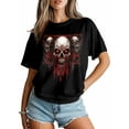 thumbnail image 3 of Women's T-Shirt Terror Skull Short Sleeve Casual Tee Classic Crew Neck T Shirt for Women Black, M, 3 of 7