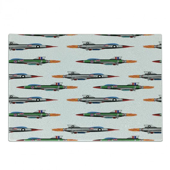 Airplane Cutting Board, Jet-Planes Aviation Attack Modern Technology United Kingdom Model Illustration, Decorative Tempered Glass Cutting and Serving Board, Small Size, Multicolor, by Ambesonne