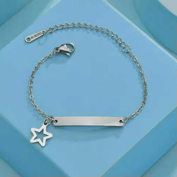 GKNET Personalised Custom Name Stainless Steel Bracelet Child Bangle Birthday Gift New-Star-Engrave One side
